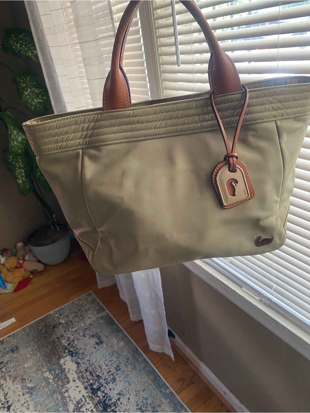 Dooney & Bourke Olive Tote with Brown Leather Handles
